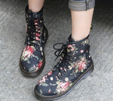 New western cowboy style Europe and America handsome retro small floral flat with boots high help Martin boots
