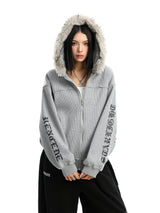 Women's Zipper Cardigan Detachable Fur Collar Sweater
