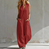 SpringSummer Womens Casual Linen-Cotton Sleeveless Jumpsuit