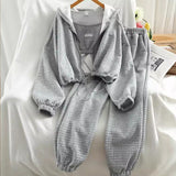 Japanese Korean Casual Hooded Cardigan Set - Zipper Sports Three Piece Suit (Black, Gray, White)