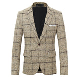 Men's Slim Fit Plaid Wool Suit Jacket S-5XL