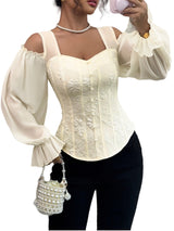 Elegant Off-Shoulder Floral Jacquard Blouse For Women