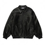 Distressed Biker's Leather Jacket Men's Clothing Padded Lapel