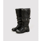 Chunky-heeled Vintage Distressed Mid-calf Boots Womens