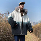 Trendy Thick Fur Collar Gradient Hooded Cotton Jacket
