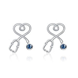 Sterling Silver Nurse Stethoscope with Blue Crystal Stud Earrings Jewelry Studs