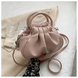 Versatile Womens Retro Cloud-Print Pleated Shoulder Crossbody Bag