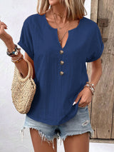 Women's Buttoned V-neck Short-sleeve T-shirt Top
