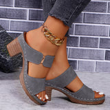 Chunky Heel Sandals Summer Round Toe Plaid Slides Slippers Fashion Outdoor High Heels Shoes For Women