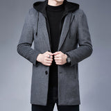 Men's Mid-Length Detachable Hooded Wool Coat Jacket
