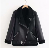 Women's Long Faux Leather Jacket with Lambswool Lining