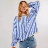 Women's Striped Embroidered Stitching Color-inserted Pullover Sweater