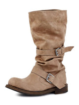 Chunky-heeled Vintage Distressed Mid-calf Boots Womens
