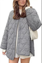 European And American Style Chic String Decoration Simple Solid Color Round Neck Loose Cotton Coat