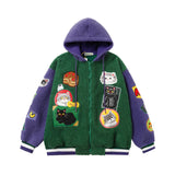 Lamb Wool Stitching Contrast Color Cartoon Cloth Embroidered Cotton-padded Coat