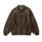 Distressed Biker's Leather Jacket Men's Clothing Padded Lapel