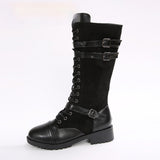 Round Toe Rivet Belt Buckle Square Heel Boots