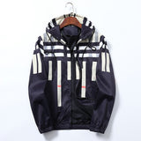 Men's Casual Trench Jacket with Stripe Plaid Print
