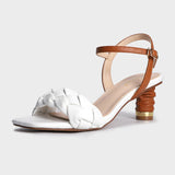 Woven High Heel Sandals with Square Toe Design