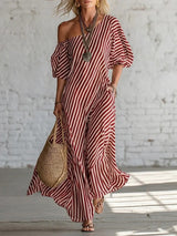 Womens Striped Off-shoulder Dress