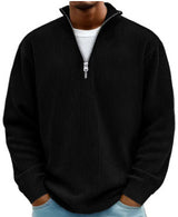 Corduroy Zipper Stand Collar Sweatshirt Fashion Warm Solid Color Long Sleeve Top Men's Casual Polo Shirt Clothing