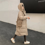 Korean Long Down Jacket with Fur Collar for Women