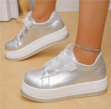 Single Large Size Casual European And American Lace-up Flat Round Toe Platform Women's Shoes