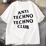 Funny Anti Techno Club Graphic Oversized T-Shirt