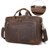 Vintage Leather Men's Crazy Horse Leather Handbag Large Business