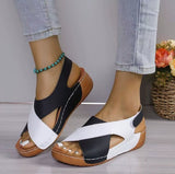 Colorblock-crossed  Wedges Sandals Summer Fashion Fish Mouth Platform Roman Shoes For Women