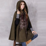 Women's Hooded Embroidery Loose Woolen Cloak Coat