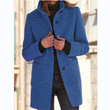Women's Stand Collar Woolen Coat - Slim Fit Fall and Winter Button Front Trench Coat with Pockets