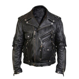 Men's Leather Jacket with Zipper and Multi-Pockets