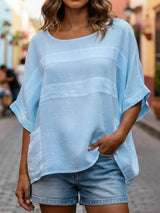 Loose-fitting Top With A Crew Neck And Three-quarter-length Sleeves