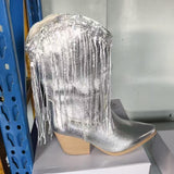 European And American Fashion Middle Fashion Boots Female Retro Chunky Heel Pleated Western Knight