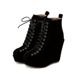 High-heeled Sponge Cake Was Thin Suede Lace-up Martin Boots Women