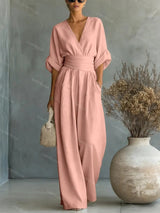 Waist-cinching V-neck Elegant Womens Jumpsuit