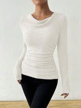 Autumn Bell Sleeve Draped Neck Slimming Knit Top