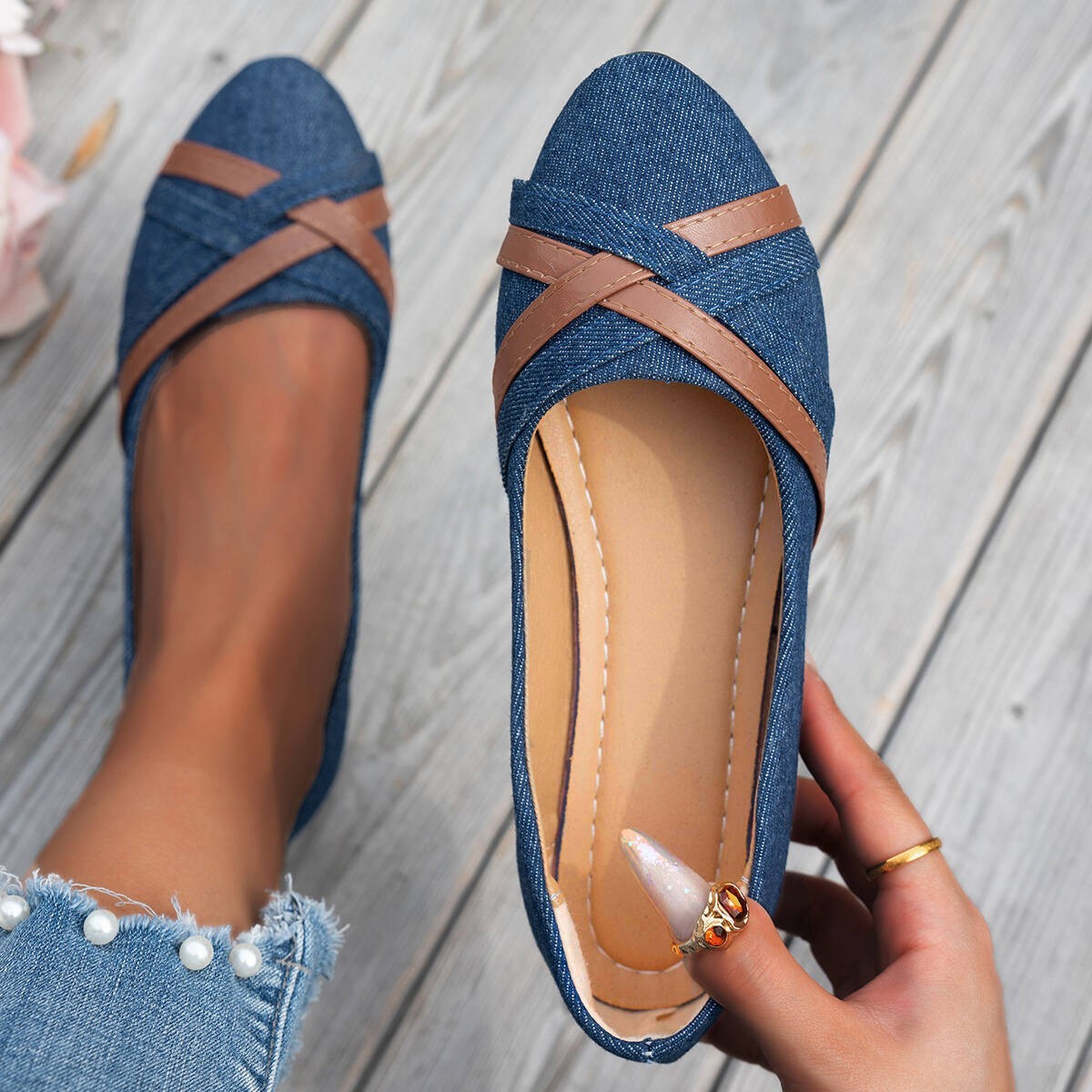 Ins Cross-Strapped Denim Loafers