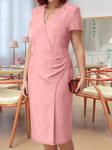 Women's Short-sleeve Solid Color Plus-size Dress