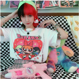 White Summer T-Shirt with Japanese Harajuku Prints