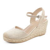 Qonetic Womens Closed Toe Platform Sandals Summer Buckle Ankle Strap Espadrilles Wedge Sandals