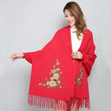 Embroidered Shawl with Sleeves - Women's Winter Wearable Blanket Cape - 3D Floral Print, Soft Viscose Blend