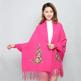 Embroidered Shawl with Sleeves - Women's Winter Wearable Blanket Cape - 3D Floral Print, Soft Viscose Blend
