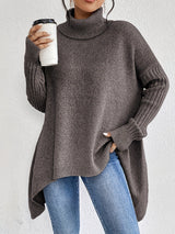 Irregular Turtleneck Sweater Winter Loose Long Sleeve Knitted Tops Leisure Warm Pullover Sweater Women's Clothing