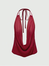 Solid-color Top With Studs Sexy Womens Clothing