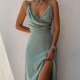 V-Neck Printed Slit Dress