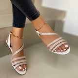 Low Top Round Toe Solid Color Empty Fish Mouth Flat Breathable Rhinestone Fashion Sandals