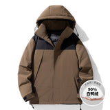 Men's Winter Color-Block Hooded Thick Down Jacket