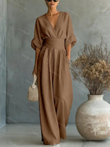 Waist-cinching V-neck Elegant Womens Jumpsuit